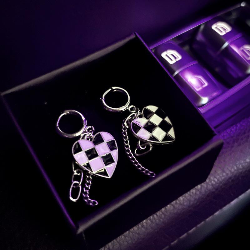 Love checkerboard earrings Annual temperament earrings Women's fringed chain earrings