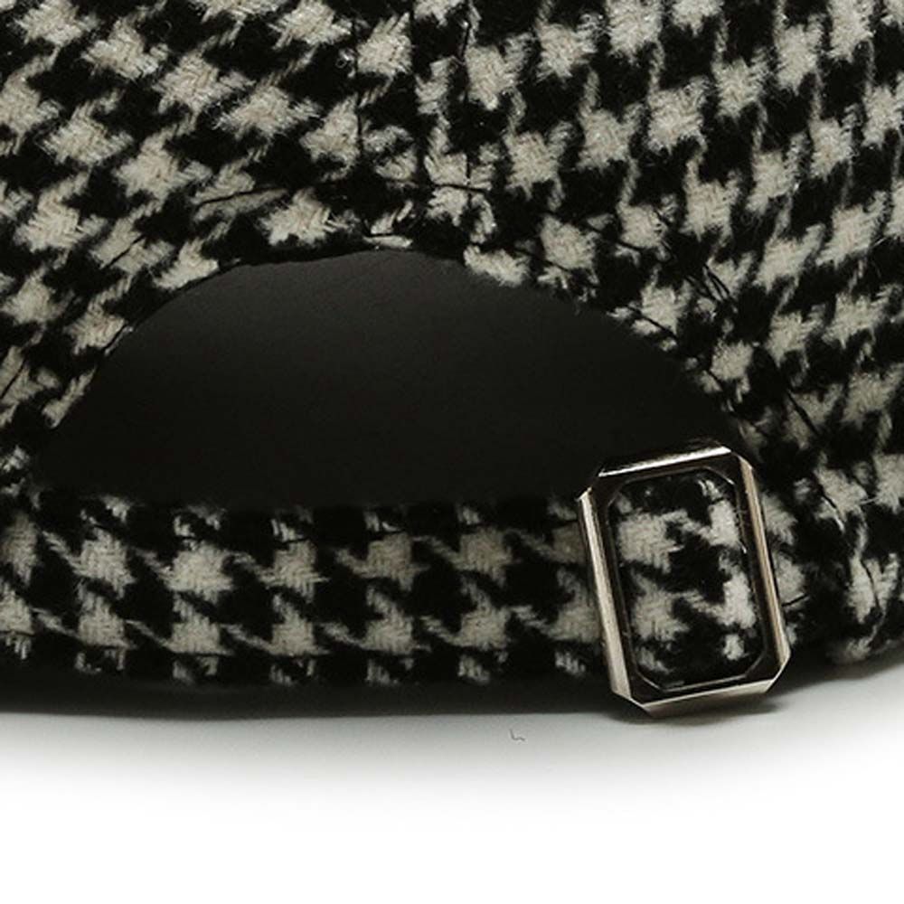 Adjustable Khaki Coffee Black Face Cap Houndstooth Baseball Cap Pu Leather Brim Korean Style Hat