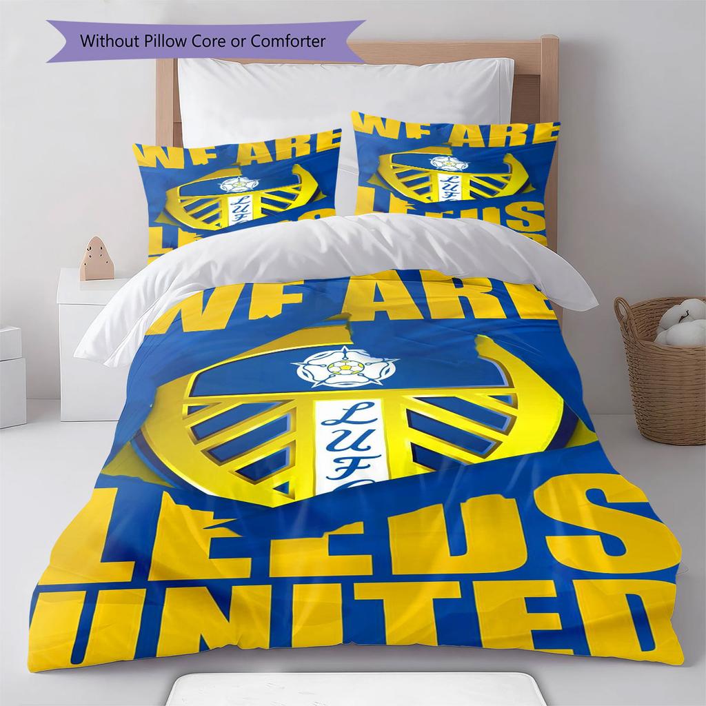 Pościel z wzorem Leeds United Football Club, Zestaw kołdry Poszewka na kołdrę Poszewka na poduszkę Domowy Prezent Urodzinowy(1 * poszwa na kołdrę + 2 * poszewki na poduszki, bez rdzenia)