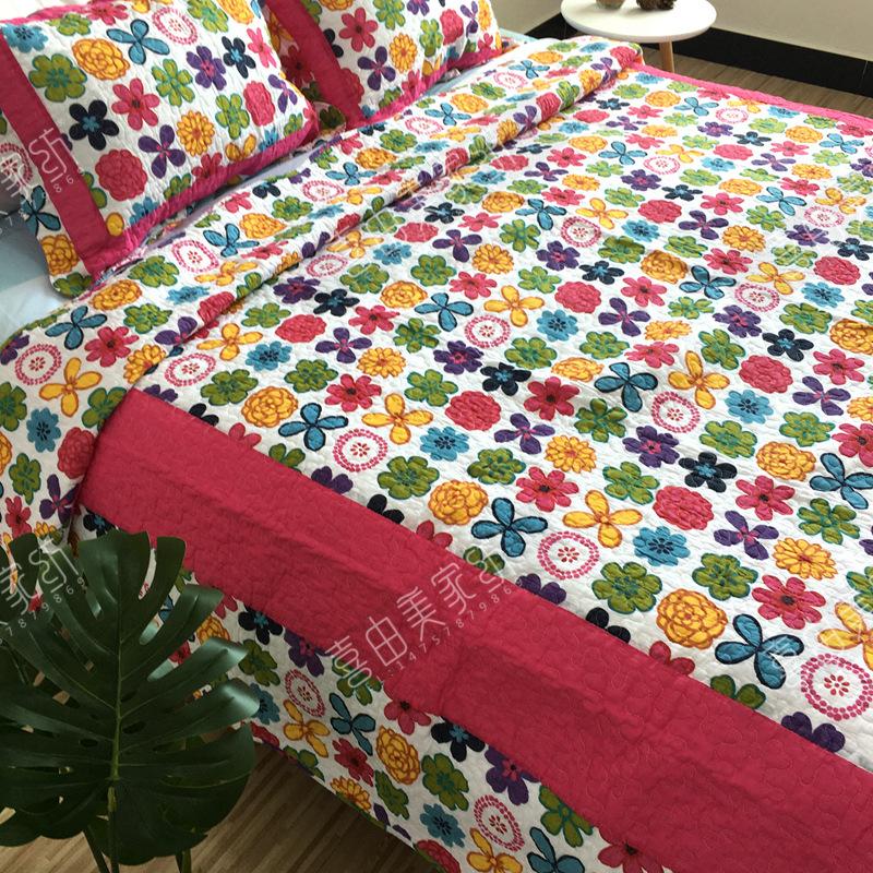 1PC/3PCS Printed Bedspread Queen Size Floral Cotton Quilt Bedding Set, Lightweight Summer Quilted Blanket for Bed Comforter