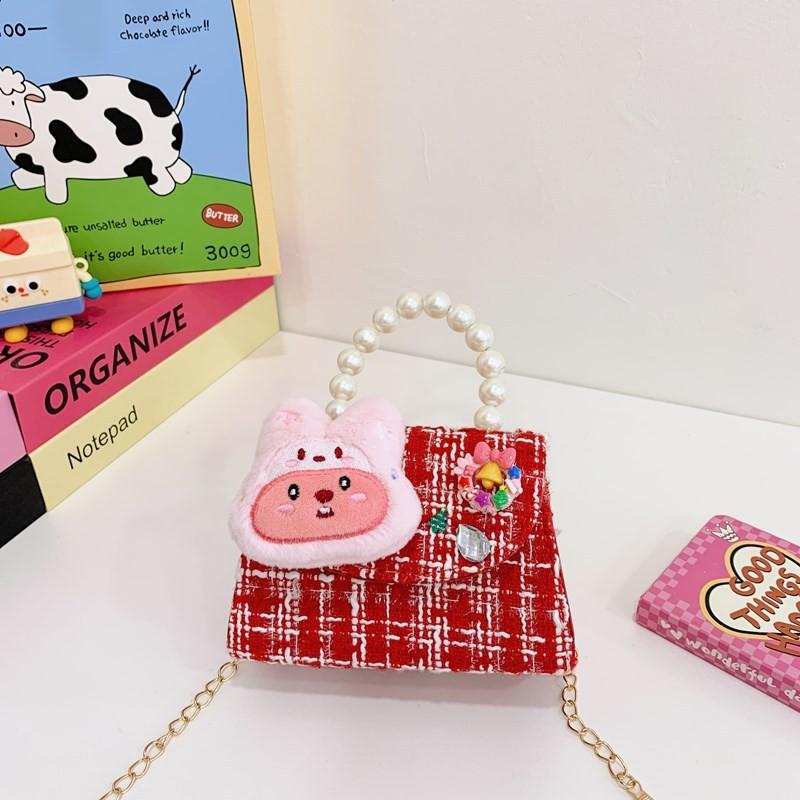 Red Lovely Plush Crossbody Bag With Adorable Characters Ideal For Kids Stylish Daily Wear