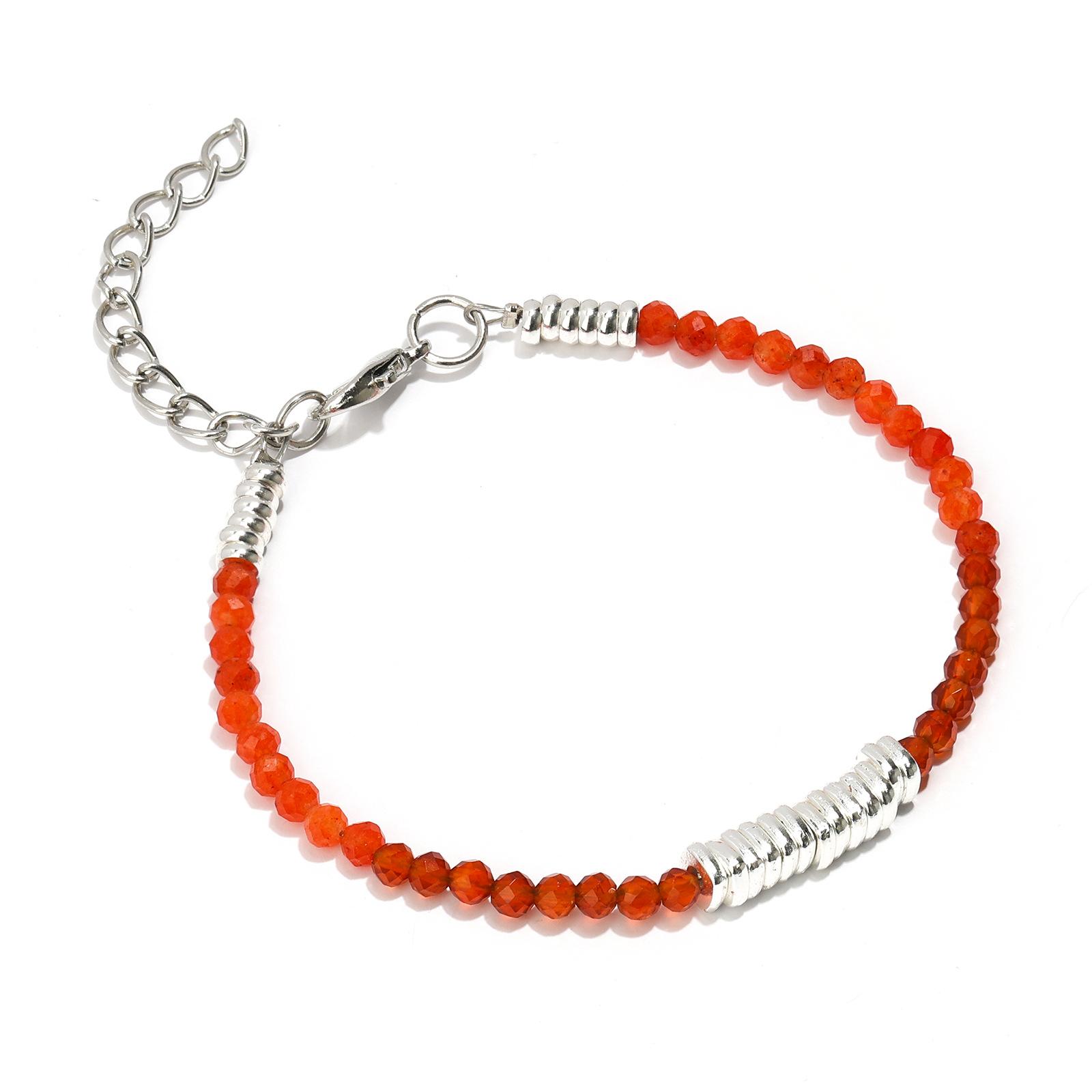 Браслет из ограненных бусин сердолика 4 мм, браслет-цепочка с бусинами-разделителями стального цвета, праздничный подарок, браслет-цепочка с бусинами сердолика и бриллиантами