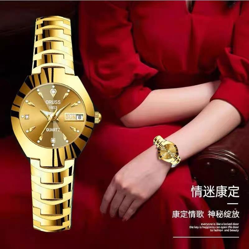 Watch Girls Fashion Trend Waterproof Luminous Simple Temperament Steel Belt Double Calendar Quartz Watch Women