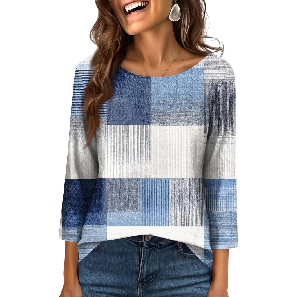 Women's Fashionable Casual Round Neck  3/4 Sleeve  Printed T-Shirt Top