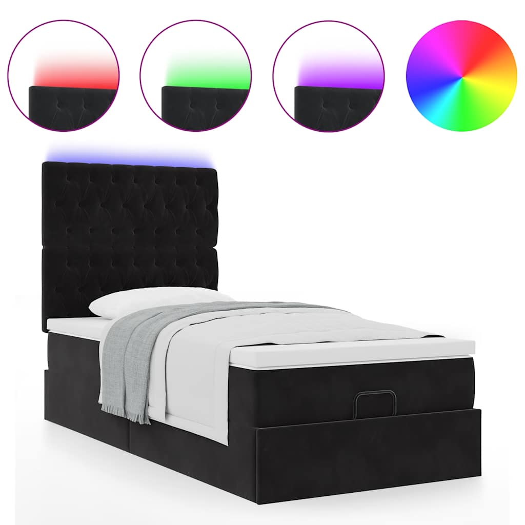 Ottoman Bed with Mattress & LEDs Black 80x200 Cm Velvet