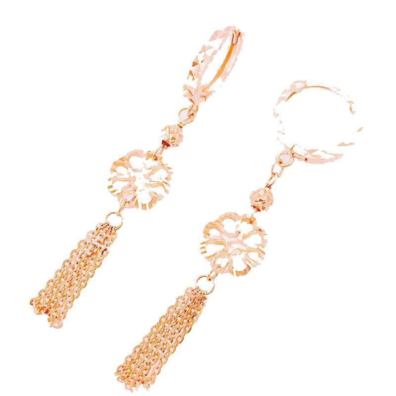 Exquisite Russian 585 Purple Gold Hollow Fringed Earrings, Fashionable And Exquisite Temperament Color Gold Plated Rose Gold Earrings