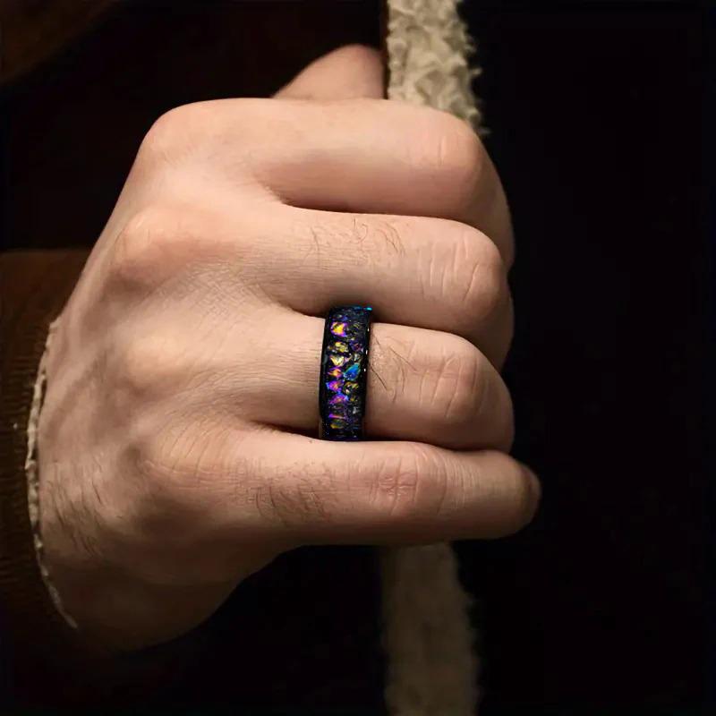 Fashion 8mm Men Stainless Steel Rings Inlay Galaxy Style Colorful Abalone Shell Rings For Men Wedding Engagement Band Jewelry