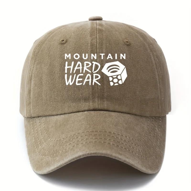 Men'S Vintage Printed Letter Washed Baseball Cap MOUNTAIN HARD WEAR Curved Brim Hat, Outdoor Men'S Cycling Ll Cap