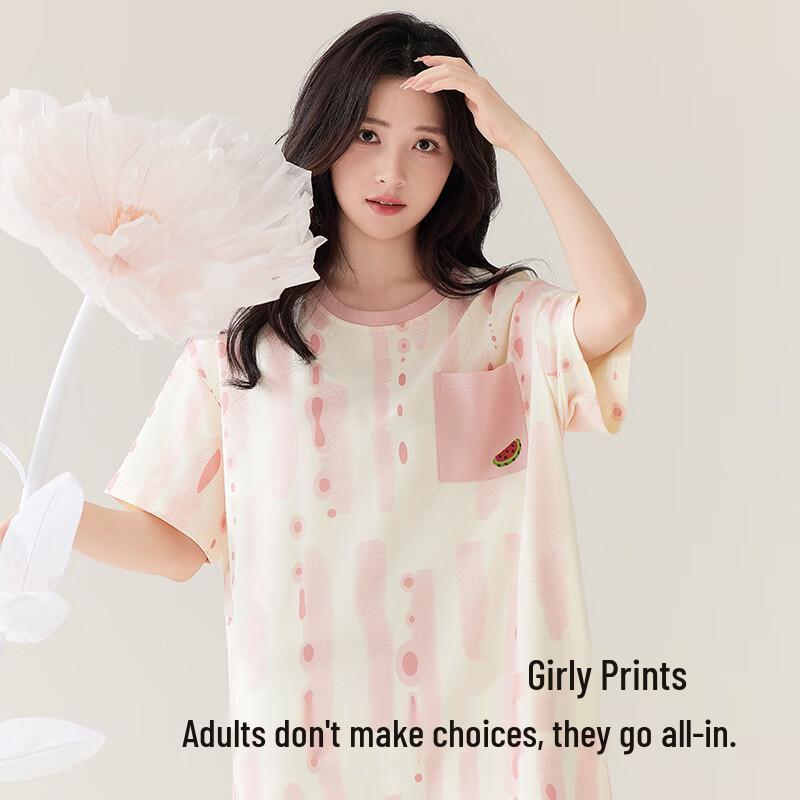 Women's 100% Cotton Short Sleeve Nightdress with Pocket