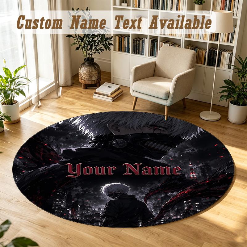 Round Rug Custom NameTokyo Ghoul Pattern Non Slip Carpet Home Floor Decor