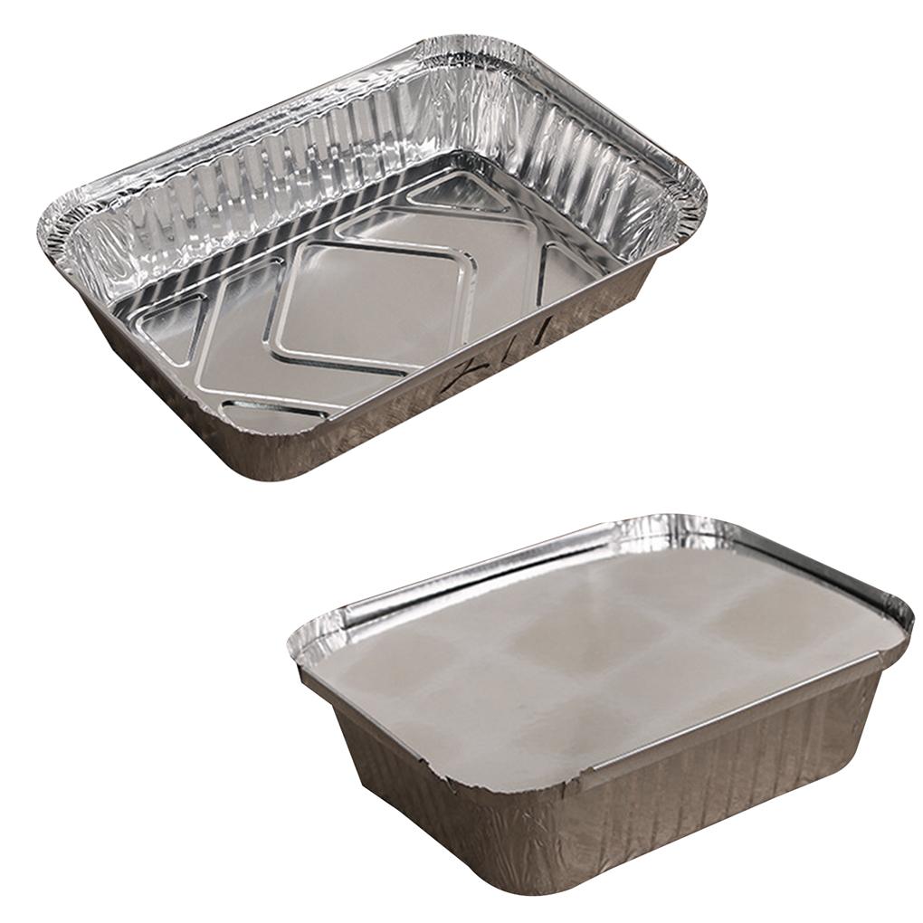 Pack of 10 Aluminum Foil Pans Kitchen Supplies Take-out Containers Food Container Baking Plate Stackable Single-use Pan