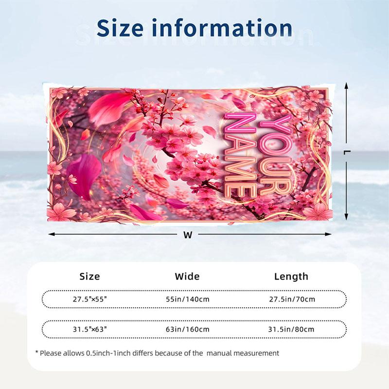 Floral Garden Theme Beach Towel Personalized Custom Name & Text Soft Quick Dry Beach Towel for Swimming Travel