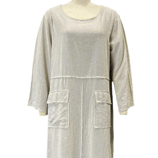 Kadın Uzun Kollu Elbise Bol Kesim Düz Renk Cepli Uzun Elbise Retro Stil Yuvarlak Yaka A Kesim Eklemeli Elbise Ofis Günlük Yaşam Plaj Partisi için