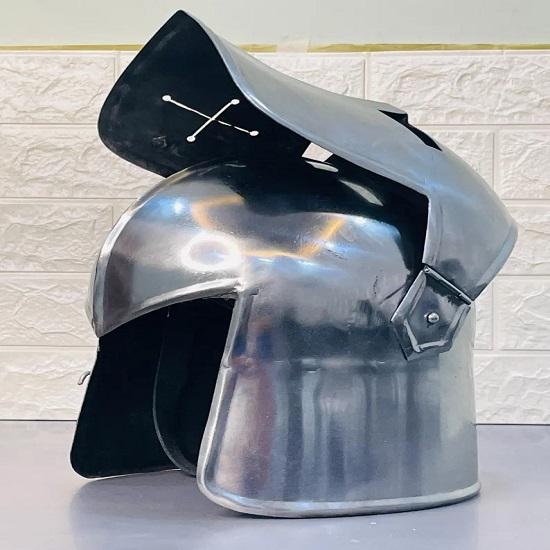 Medieval Barbute Helmet Role Play Knight Wearable Helmet Steel With Liner And Chin Strap, With Stand Mens Gift,