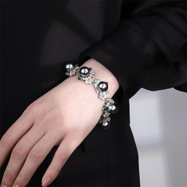 Austrian Palace Flower Pearl Bracelet Sea Water Grey Shell Freshwater Daxi Di Gong Ting Feng Women's Style