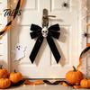 Black Velvet Skull Decor Halloween Bows with Ornaments for Tree Decoration, Hanging Gothic Flannel Bow Pendant Home Holiday Party Mysterious Festival