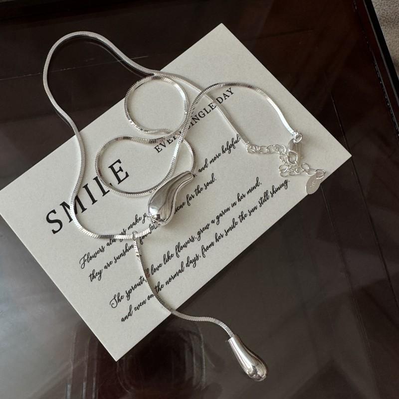 

S925 Sterling Silver Niche Design Water Drop Simple Basic Necklace Korean Style Personalized Collarbone Chain 925 silver