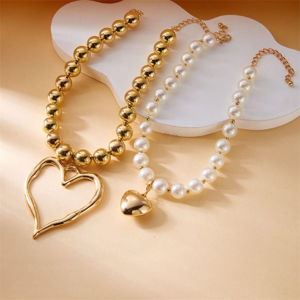 Adjustable Big Heart Pendant Necklace Exaggerated Double-layer Choker Chain Jewelry  Party Wear