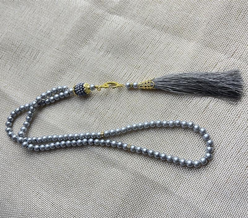 99 Glass Imitation Pearl Tassel Prayer Beads Bracelet Charms, Middle Eastern Design, 6mm Size