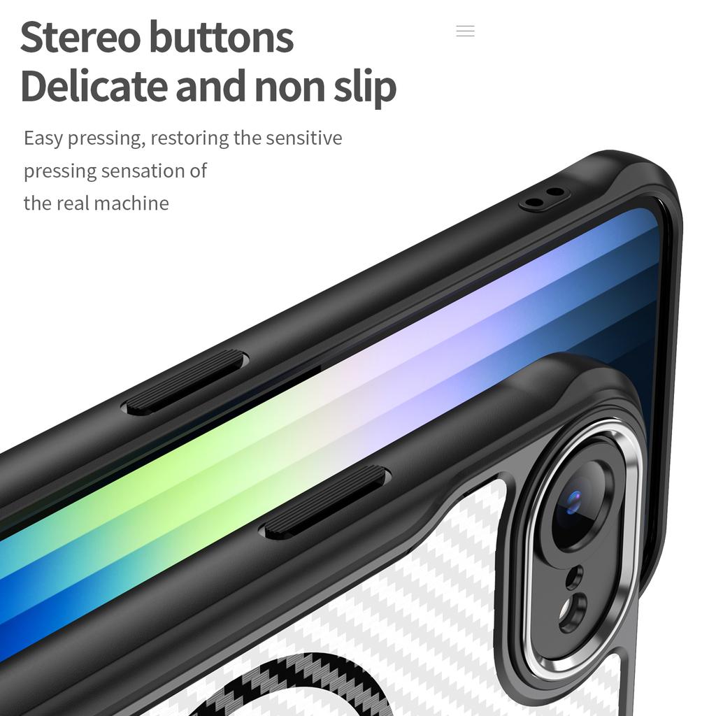 For iPhone 16e Case TPU+PC Carbon Fiber Phone Cover Compatible with MagSafe