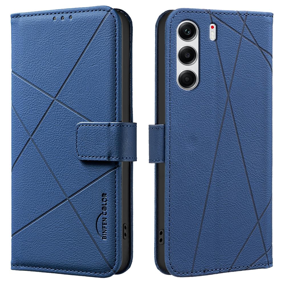 

For TECNO Camon 40 Pro 4G Case BINFEN COLOR BF35 Geometry Imprinted Leather Phone Cover RFID Blocking Wallet Stand Blue