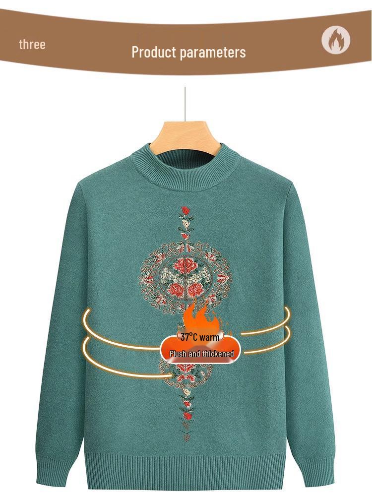 2024 Grandma's Fleece-Lined Warm Base Layer Sweater for Middle-Aged & Elderly Women, Autumn/Winter Collection