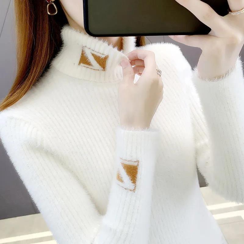 Maglione dolcevita autunno e inverno Lettera Jacquard Camicia aderente con temperamento lavorato a maglia snellente