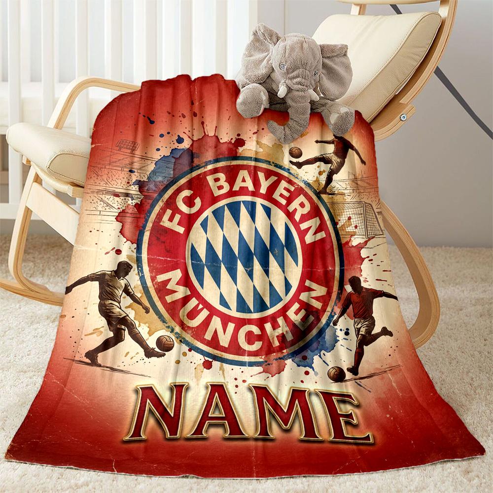 Bayern Munich Soccer Poster Customize Text Blanket Cozy Personalized Blanket Comfortable Suitable for Home Decor Sofa Chair Picnics