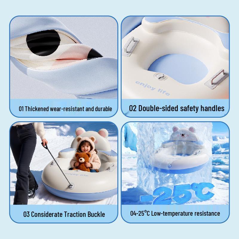 Cartoon Inflatable Snow Tube: Durable, Explosion-Proof, Anti-Roll, with Large Backrest