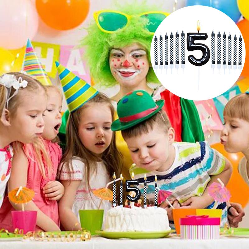 6Pcs 1 To 9 Number Candle For Racers Black and White Checkered Candle Anniversary Truck Candle Cake Topper Festival Candles Cake