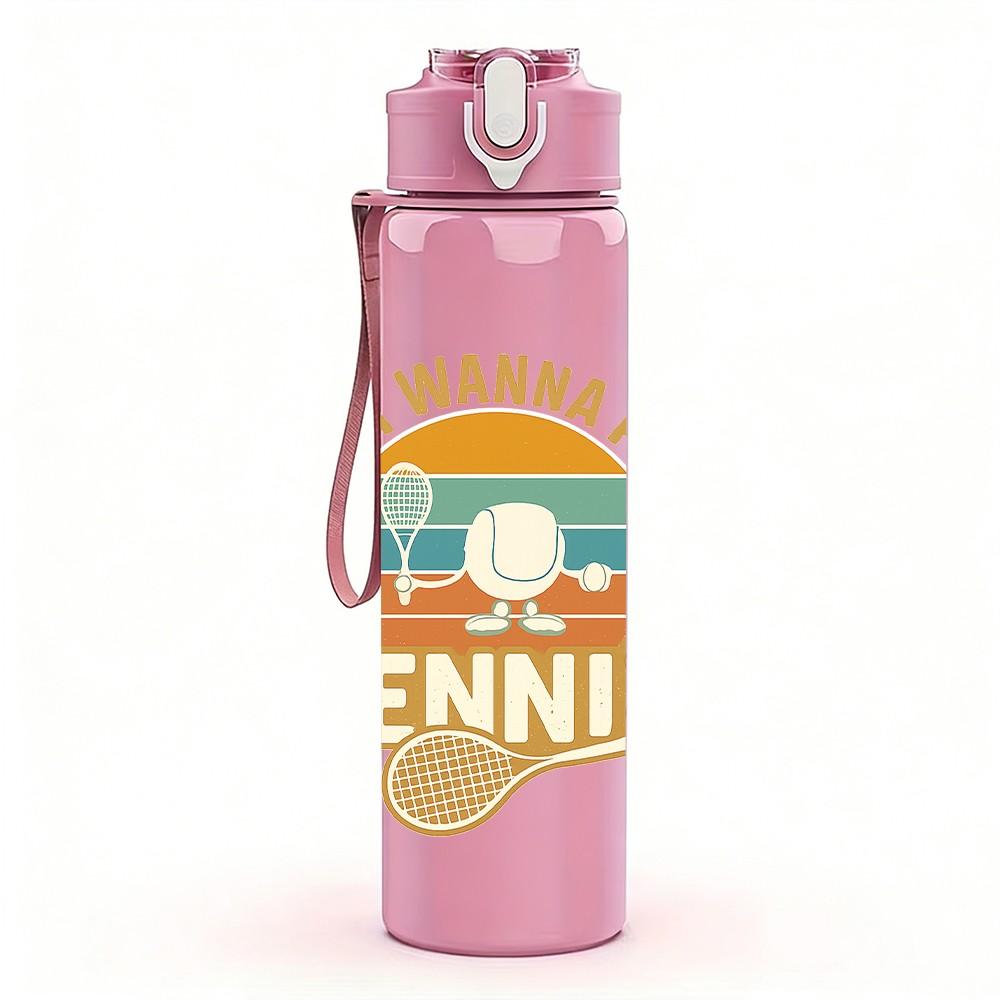 1PC I Just Wanna Play Tennis Retro 750ml Color Plastic Sports Water Bottle Leakproof Flip Straw Lid Suitable for Sports Office Home Use
