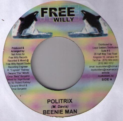 

7inch Record BEENIE MAN - Politrix NONE Free Willy Jamaica Reggae, Ska & Dub Used