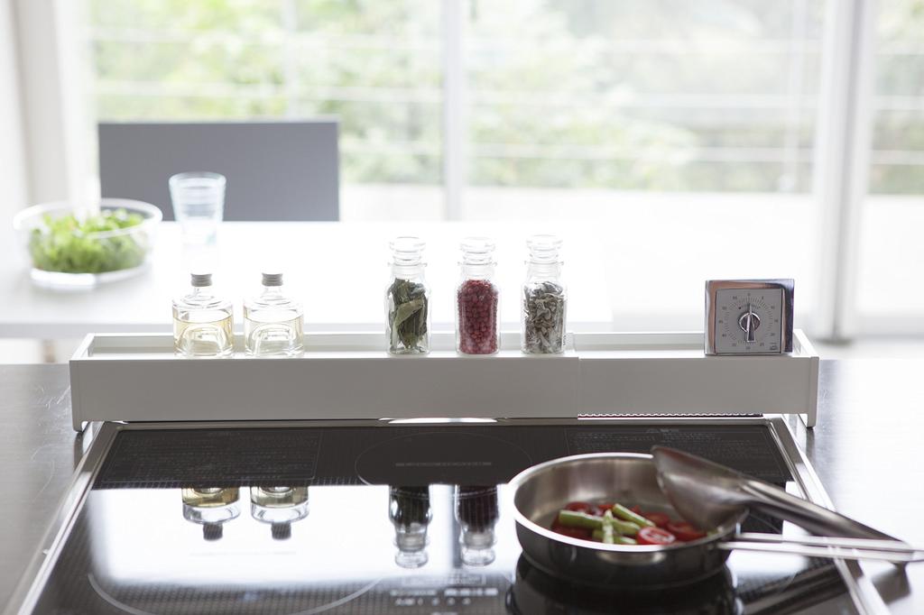 Yamazaki Jitsugyo Telescopic Exhaust Cover with Approximately X D8 X Plate Exhaust Telescoping with Shelf 3504 Shelf, White, W44.5~82 H7.2cm Cover,