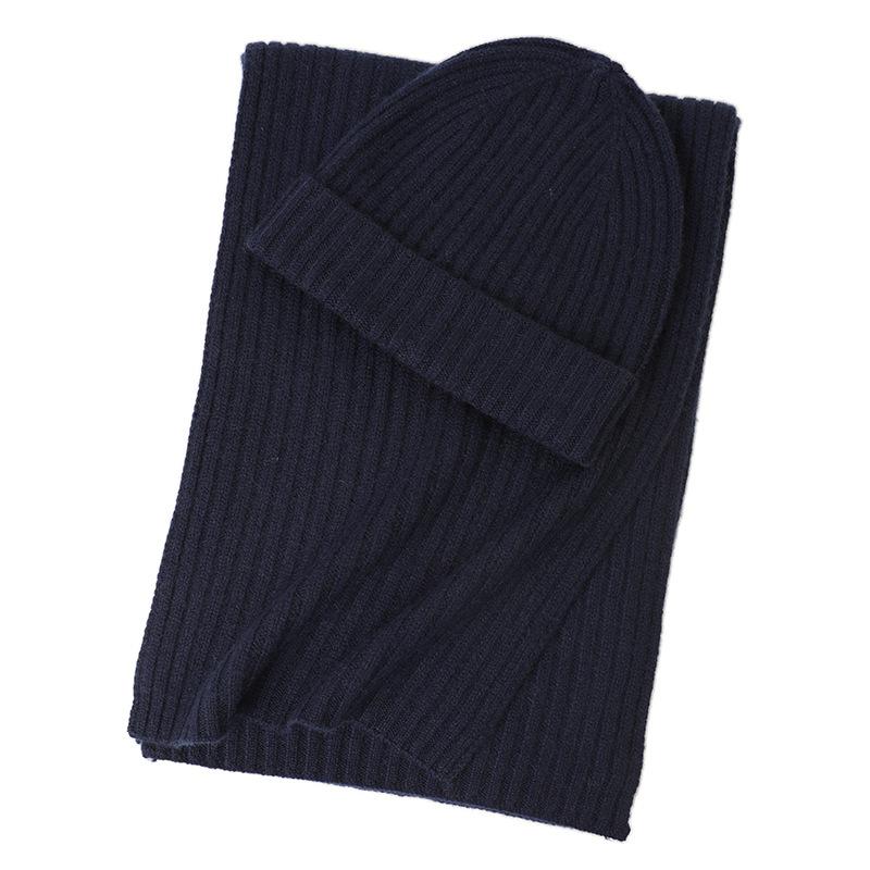 Autumn and winter cashmere flanged plain weave hat scarf two-piece set men's and women's warm fashion