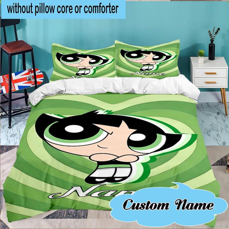 Custom Name Powerpuff Adventure Bedding Set 3pcs, Bedding Set Including 1pc Duvet Cover And 2pcs Pillowcases for Bedroom, Dormitory Gift