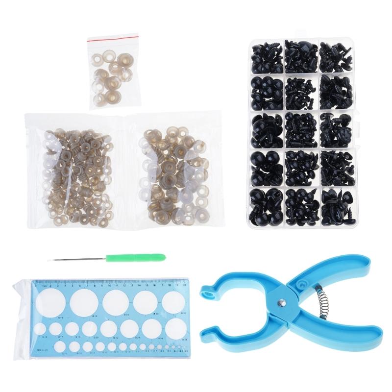

476Pcs Assorted Size Safety Eye and Noses with Washers and Auxiliary Tool for Plush Doll Crochet Toy Doll Stuffed Animal синій