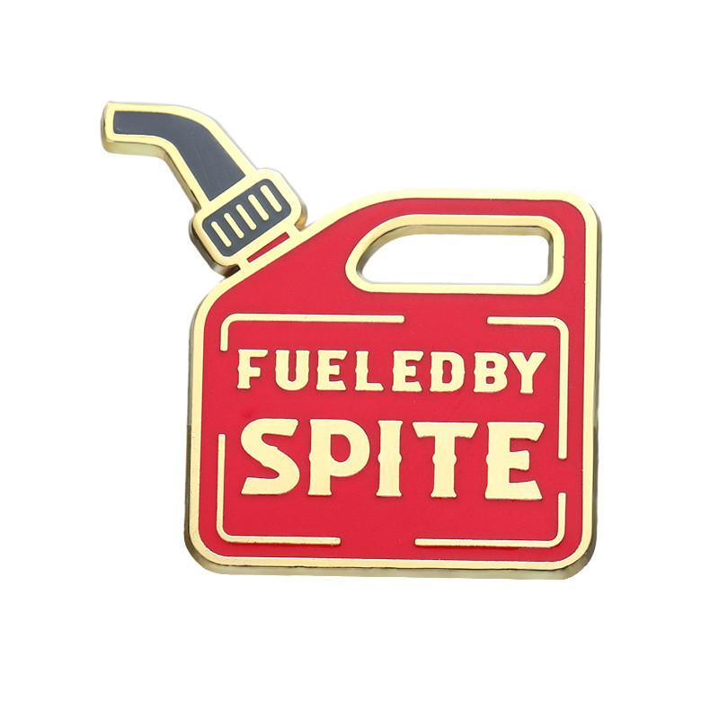 

Red Unique Letter Enamel Badge Metal Brooch Creative Gas Can Design For Fashion Lovers