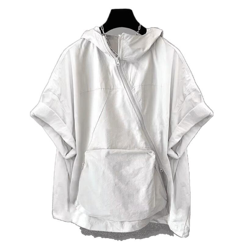 Men's Summer Workwear Short-Sleeve Sweatshirt Solid Color Loose-Fit Relaxed Hooded Sun Protection Jacket