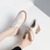 Spring Autumn Women Round Heel Shoes Square Heel Lace-free Office Pumps Work Party Shoe Black Comfortable Soft Leather Shoes