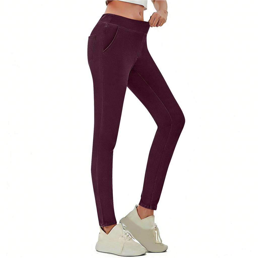 Women’s High Waist Stretchy Jeggings Skinny Fit Elastic Waistband Denim Look Pants with Pockets for Everyday Wear