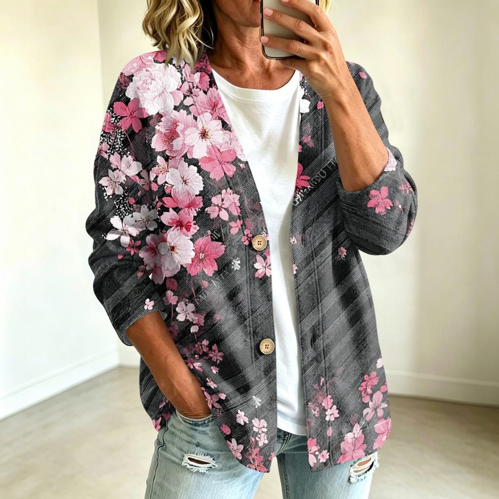 Women's Casual Vintage Floral Print Button Front Jacket for Everyday Outfits
