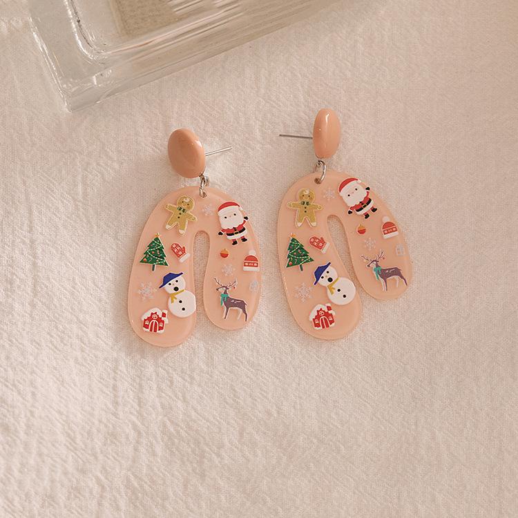 

Korean Asymmetrical Christmas Tree & Santa Sleigh Earrings for Women Electroplated