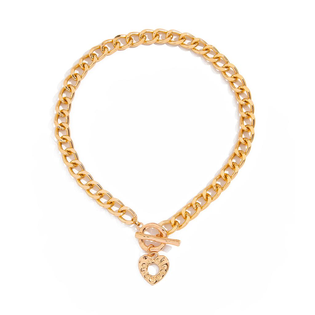 Personalized Punk Lava Hollow Love Pendant Necklace, Simple Metal Ot Buckle Collarbone Chain Necklace