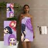 K-Pop Girl Group Chibi Anime Beach Towel, Glitter Purple Print Quick Dry Bath Towel, Soft Microfiber Fan Gift Blanket
