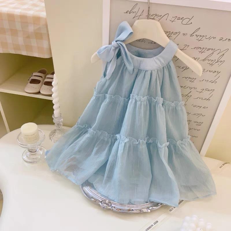 Girls Summer Blue Halter Neck Sleeveless Dress Sweet Stylish Princess Party Dress for Kids Children Clothing 90cm