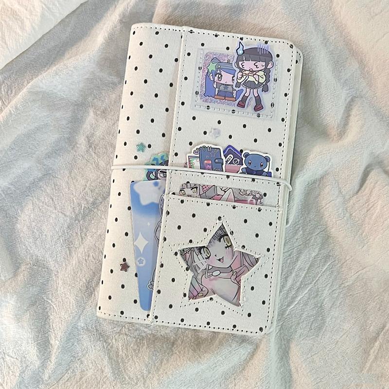 A6 Polka Dot Cloth Binder Notebook 6-Hole Loose Leaf Portable Diy Scrapbook Journal Multi Pocket Photo Album Planner School Gift