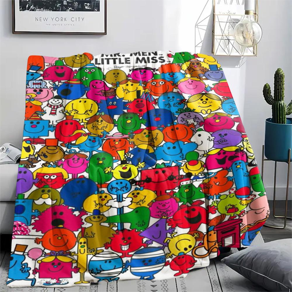 1PC Mr. Men Little Miss Patterned Flannel Blanket Suitable For All Seasons for Home Decor Warmth and Comfort Gifts Holiday Present