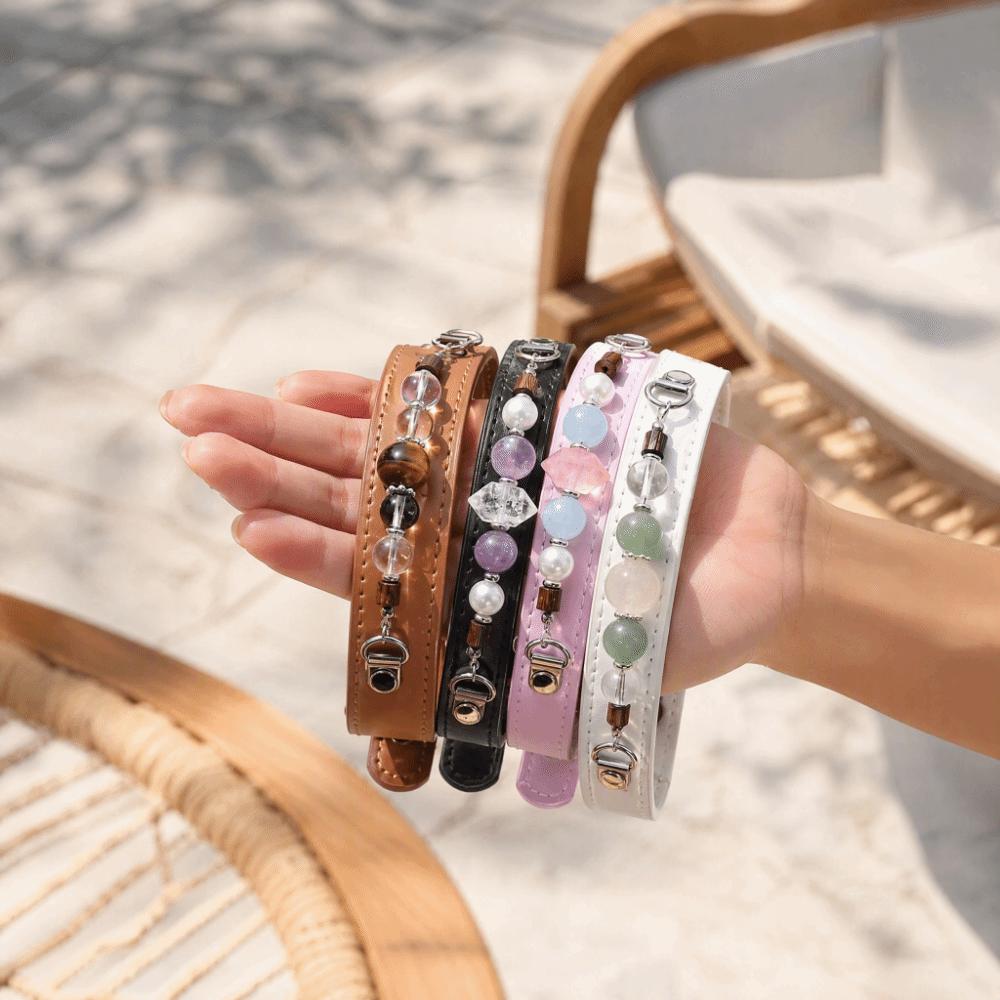 Verstellbares Katzenhalsband Abnehmbares Hundehalsband Exquisites Leder-Haustierhalsband Welpe