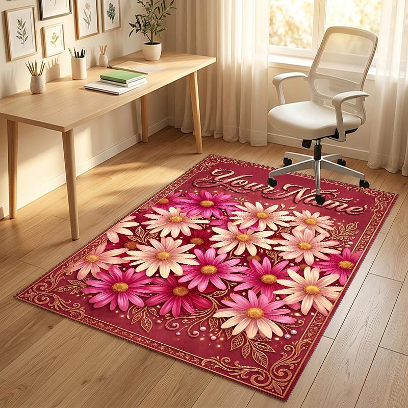 Floral Butterfly Garden Theme Soft Crystal Velvet Rug Custom Name & Text Print Non Slip Floor Rug for Bedroom Living Room