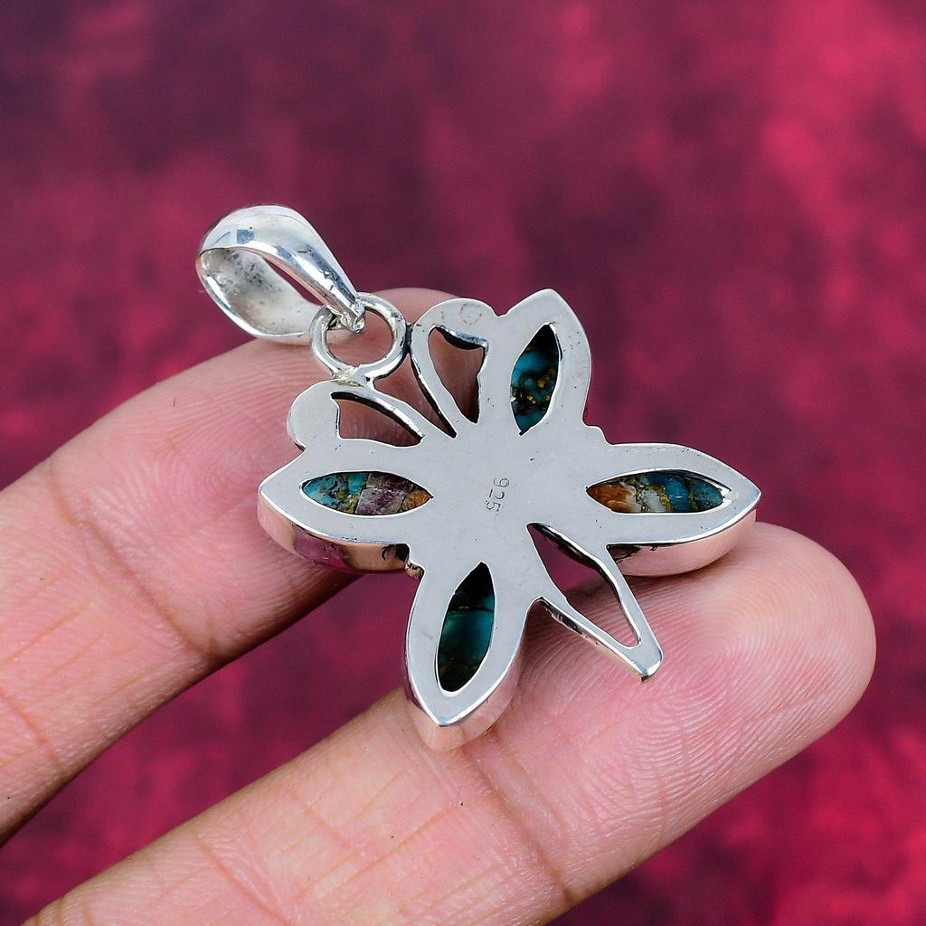 Orange Copper Turquoise 925 Solid Sterling Silver Pendant, Handmade Gemstone Pendant Jewelry, Designer Pendant For Her